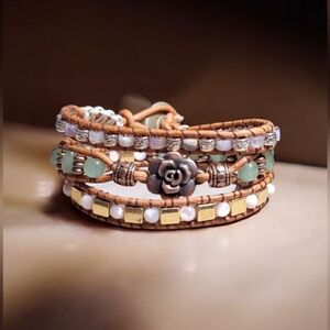 Amethyst and pearl triple wrap bracelet